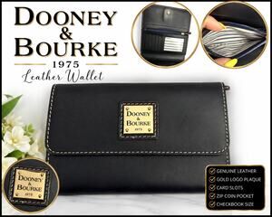 Dooney & Bourke Black Leather Flap Wallet Gold Plaque Checkbook